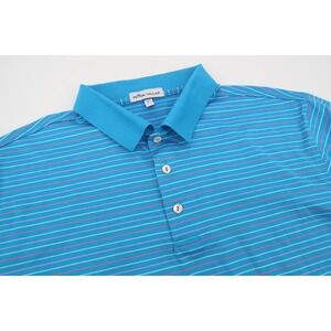 Peter Millar‎ Mens Large Blue Striped Golf Performance Cotton Polo Shirt